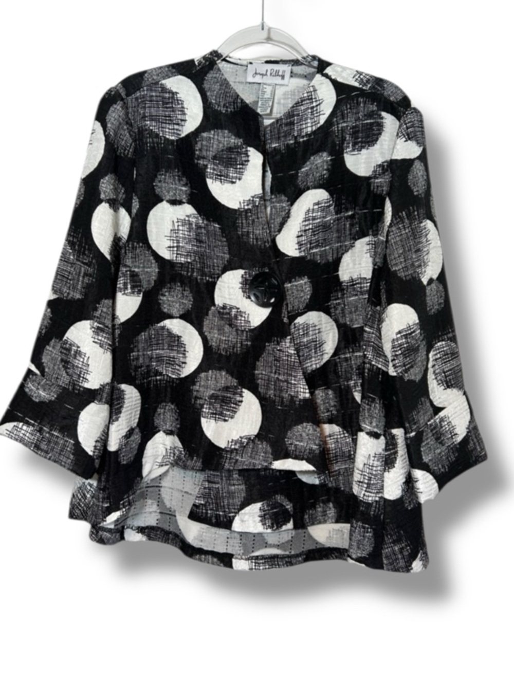 Joseph Ribkoff Art To Wear Black White Abstract Dot Button-Front Jacket Size 14